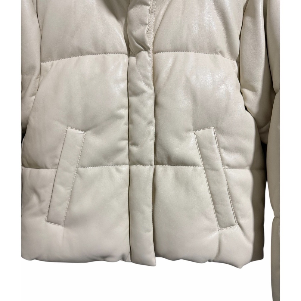 Abercrombie & Fitch Mini Puffer Vegan Leather Jacket Cream Women's Size‎ Small - Picture 5 of 11